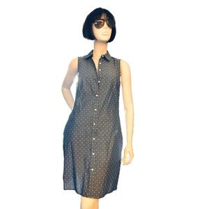 Tommy Hilfiger Blue Cotton Swiss Dot Sleeveless Shirt Dress, Size 8